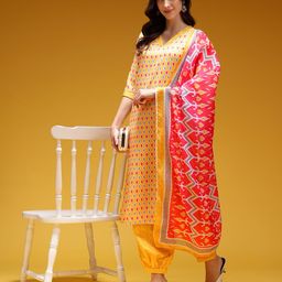HERE&NOW Geometric Printed Straight Kurta with Salwar & With Dupatta image 2