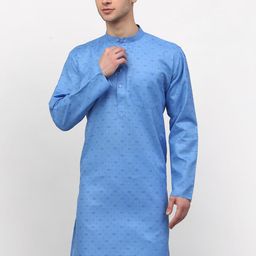 Jompers Men Turquoise Blue Flared Sleeves Thread Work Kurta-image-92