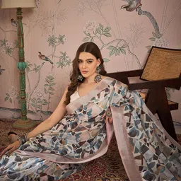 Sangria Abstract Printed Zari Detail Saree With Unstitched Blouse-2