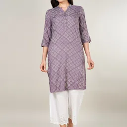 RANGMANCH BY PANTALOONS Geometric Printed Mandarin Collar Straight Kurta-48