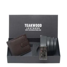 Teakwood Leathers Brown Casual Leather Bi-Fold Wallet with Belt Gift Set for Men-11