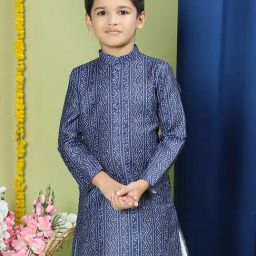 TABARD Kids Navy Printed Full Sleeves Kurta-picture-34