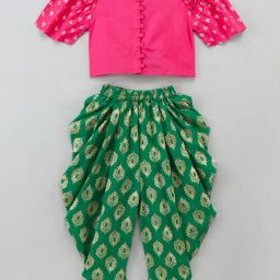 TWISHA Kids Pink & Green Printed Top with Dhoti-image-10