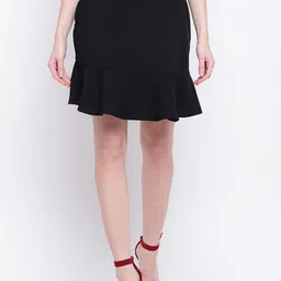 Mayra Women Black Solid Trumpet Skirt-image-2