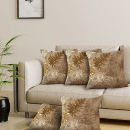 Arrabi Brown & White Set of 5 Floral Square Cushion Covers-66