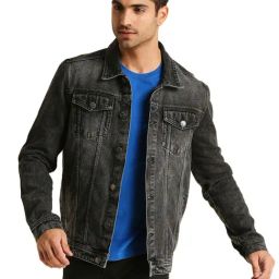 High Star Dark Grey Regular Fit Denim Jacket-image-10