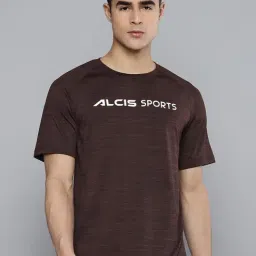 ALCIS Brown Slim Fit Printed Sports T-Shirt-image-98