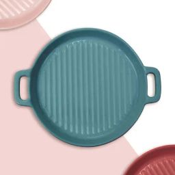 Clay Craft Teal Blue Ceramic Round Grill Plate With Handle-25