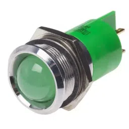 RS PRO Green Panel Mount Indicator 12 V, Mounting Hole Size 22 mm, Termination Type Solder Tab, Model No 211689-16