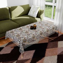 Kuber Industries White & Black Ethnic Motifs Printed Anti-Skid 4-Seater Table Cover-7