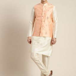 SOJANYA Mandarin Collar Regular Kurta With Churidar & With Nehru Jacket image 1