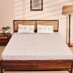 Fabindia Pink Floral 180 TC King Bedsheet with 2 Pillow Covers-picture-43
