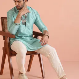 KISAH Men Yoke Design Gotta Patti Kurta-image-45