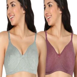 IN CARE Grey & Purple Cotton T-Shirt Bras - Pack Of 2-image-83