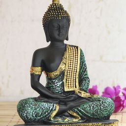 eCraftIndia Green & Black Meditating Buddha Showpiece-image-94