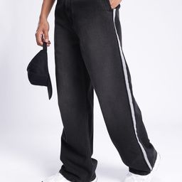 glitchez Men Classic Cool Wide Leg Light Fade With Side Stripe Jeans-image-91