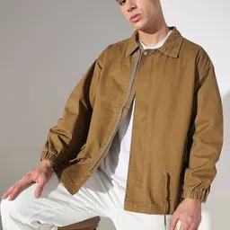 SHOWOFF Men Solid Khaki Denim Jacket-picture-30