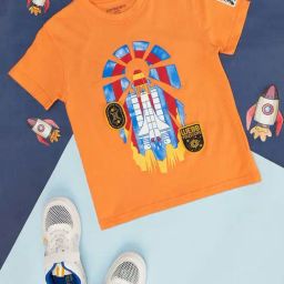 Pantaloons Junior Orange Cotton Printed T-Shirt-18