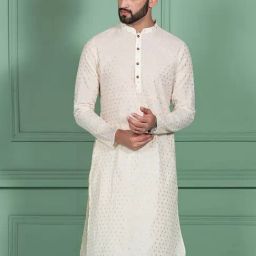 KISAH White Cotton Regular Fit Embellished Kurta-picture-40
