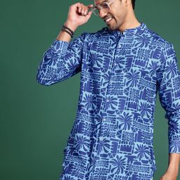 Sangria Geometric Printed Band Collar Longline Shirt-image-16
