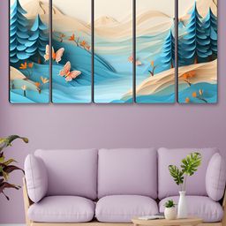 Myntra Elegant Homes Blue & Yellow 5 Piece Nature Floral And Botanical Canvas Wall Art-image-90