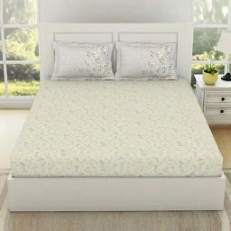 SPACES Bohemia Mystic Blue Cotton 144 TC Double Size Bedsheet With Pillow Covers-image-48