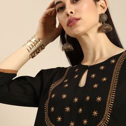 Anouk Women Black Yoke Design Keyhole Neck Kurta-image-54