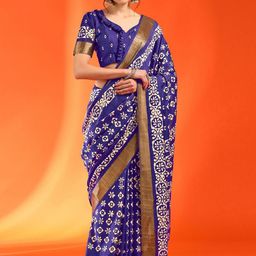 Mitera Ethnic Motifs Zari Silk Blend Sungudi Saree-19