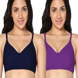 IN CARE Navy & Purple Cotton T-Shirt Bras - Pack Of 2-image-21