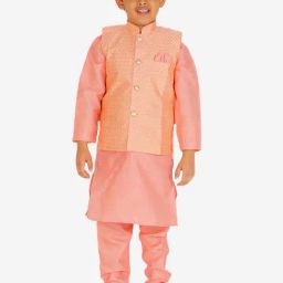 Pro-Ethic Style Developer Kids Peach Printed Full Sleeves Kurta, Waistcoat with Pyjamas-image-100