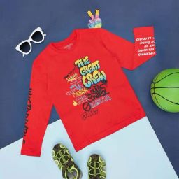 Pantaloons Junior Red Cotton Printed Full Sleeves T-Shirt-image-12
