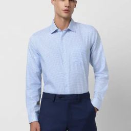 Van Heusen Blue Cotton Slim Fit Checks Shirt-image-20