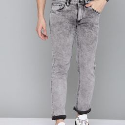 HERE&NOW Men Grey Slim Fit Mid-Rise Light Fade Acid Wash Stretchable Jeans-image-30
