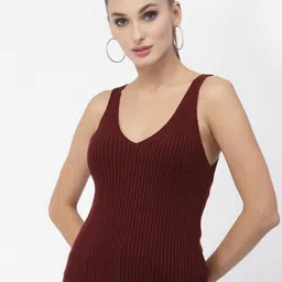 Kalt Maroon  Ribbed Knitted Tank Top-image-13