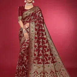 Florence Woven Design Pure Silk Fusion Saree-image-0