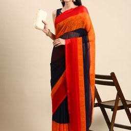 HERE&NOW Colourblocked Pure Georgette Saree-picture-56
