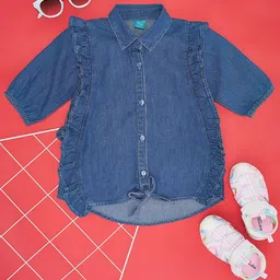 YU by Pantaloons Girls Puff Sleeve Ruffles Cotton Shirt Style Top-image-57