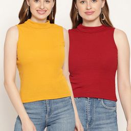 Miaz Lifestyle Women Set of 2 Maroon & Yellow Crop Top-image-35