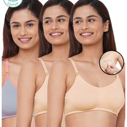 Inner Sense Pack Of 3 Organic Cotton Antimicrobial Soft Nursing Bra - Beige & Grey-image-96