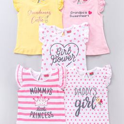 Babyhug Cap Sleeves Tees Placement Print Pack of 5- Multicolor-picture-25
