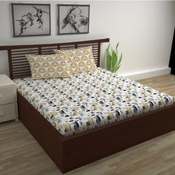 Divine Casa Checks Blend Cotton Double Bedsheet with 2 Pillow Covers - Peach & Black-image-35