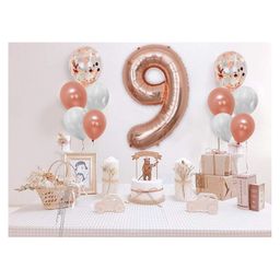 AMFIN  9 Number Foil Balloon Combo With Confetti & Metallic Balloons Bouquet for Birthday  Party Decorations Item Rose Gold - Pack Of 11-4
