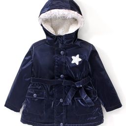 Babyhug Full Sleeves Solid Colour with Star Badge Hooded Jacket - Navy Blue-image-11