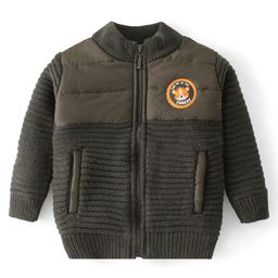 Babyhug Full Sleeves Front Open Sweater with Self Design- Olive-picture-5