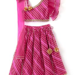 Teentaare Cotton Woven Sleeveless Choli With Lehenga And Dupatta Stripe Design - Pink-image-96