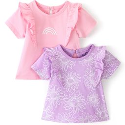 Doodle Poodle 100% Cotton Half Sleeves FLoral Printed  T-Shirts Pack of 2 - Pink Purple-image-33