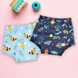 Moms Home 100% Cotton Unisex Baby Padded Underwear -Bee & Rocket -Size 3 (3-4Y) - Pack of 2-image-60
