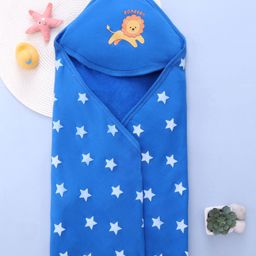 Babyhug Terry Knit Hooded Bath Towel With Star Print L 76 x B 76 cm - Blue-image-48