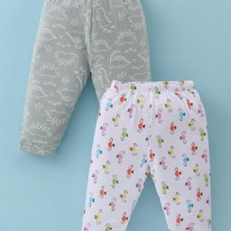 OHMS Single Jersey Knit Full Length Lounge Pants with Dino & Sea Horse Print Pack of 2 - Grey & White-image-58