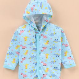 Child World Interlock Knit Full Sleeves Hooded Front Open Vest Dino Print - Sky Blue-image-68